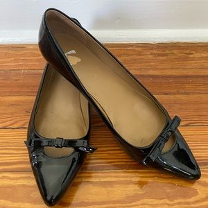 Talbots Black Patent Leather Pointy Toe Bow Flats